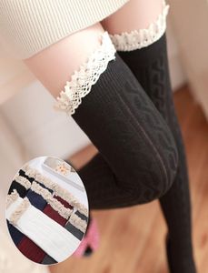 5 цветов, носки до бедра, чулки для девочек, кружевные зимние теплые носки, женские сексуальные чулки, колготки, чулки до колена3588676