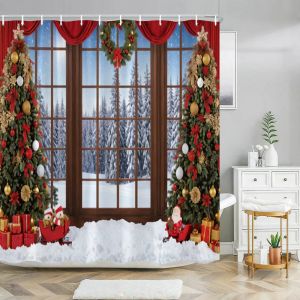 Curtains Merry Christmas Shower Curtain Christmas Home Decor Father Christmas Gift Simulation Window Snowy Washable Shower Curtains Decor