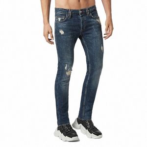2022 Męskie chude dżinsy elastyczne rozryte spodnie ołówkowe Slim Fit Fi Denim spodnie uliczne zarysowane wysokiej jakości Jean Homme Q3xc#