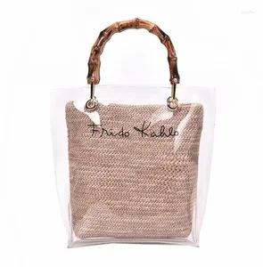 Shoulder Bags Summer Transparent Small Square Bag Bamboo Festival Handlebar Seaside Wind Beach Single Messenger Women'S