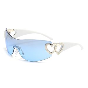 Solglasögon för kvinnor märke lyxiga herr designer solglasögon hjärta till hjärta ett stycke Mirro solglasögon Rimless Sun Protection Goggles Tide Y2K Glasses 3541 Sea Blue