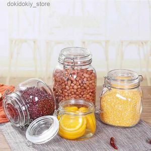 Food Jars Canisters 100/500/750ML transparent circular top storage tank with airtight sealing lid food grade container supply tea boxL24326