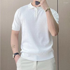 Men's T Shirts Texture 3d Elastic Plain Summer Short Sleeve Men Oversized Clothing Black White Business Work Polo Slim Knitted Clothes