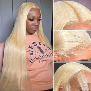 Binf 13x4 blond 613 hd frontal peruk 250% densitet rak spets front människol hår före plockade blekt knop färgade peruker för kvinnor 28 tum