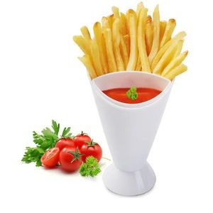 Plast kopp självstativ 2 i 1 pommes frites hylla hållare diverse sås chips mellanmål dopp cup bordsartiklar två kopp-mun kök