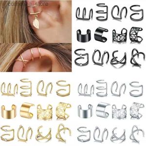 Ear Cuff Ear Cuff 12 pieces of stainless steel clip on earmuffs cuffed earrings fake cardila earrings unperforated clip on earmuff set Y240326