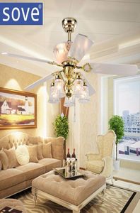 Электрические вентиляторы 52-дюймовый европейский золотой современный светодиодный деревянный потолок с подсветкой Пульт дистанционного управления Гостиная Спальня Домашний вентилятор Лампа 220 Вольт8947418