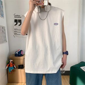 Män sommartankstoppar Bomull Löst ärmlösa skjortor Korea mode Vest Man Beach Vests Casual Shirt White Harajuku Underhirt 240315