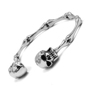 Vintage Ghost Skull Bones Biker Cuff Bangle Stainless Steel Jewelry Gothic Cool Motor Men Wholesale SJB0362A 240313