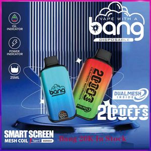 Orijinal Bang Smart Screen 20000 Puflar Tek Kullanımlık E Sigaralar Puf 20k Vape Kutusu Kiti Çift Örgü Bobin Vs Puff 18000 12000 Şarj Edilebilir Vaper 0% 2% 3% 5% 5%