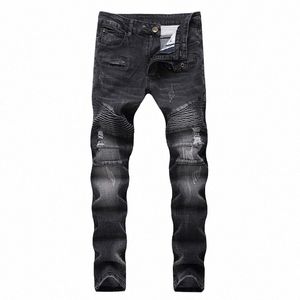 Wysokiej jakości podarte dżinsy mężczyźni fi patchwork moto dżinsy 2020 nowe męskie spodnie szczupłe dżinsy marki motocykle dżins men men e0zt#