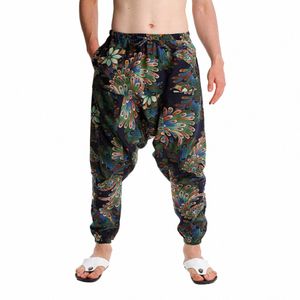 Pantaloni Harem da uomo retrò Baggy Hippie Boho Gypsy Pantaloni cargo Cavallo basso Pantaloni sportivi Pantaloni tradizionali Hip Hop Q5jC #