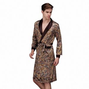 Café E Azul Marinho Homens Robes De Seda 2016 Masculino Sênior Cetim Pijamas Verão Lg Paisley Padrão Robe Set Lg Mangas Camisola x0NU #