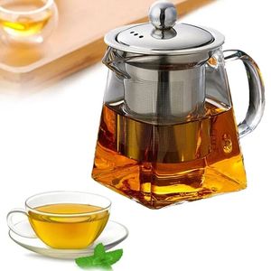 Hitzebeständige Glas -Teekanne mit Edelstahl -Infuser -Heizbehörde Tea Topf Gute klare Kessel -Quadratfilterkörbe