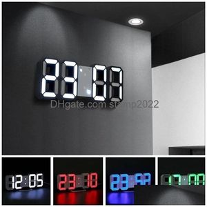 Wanduhren Modernes Design 3D-LED-Uhr Digital Alarm Home Wohnzimmer Büro Tisch Schreibtisch Nachtanzeige Drop Lieferung Garten Dekor Dhznx