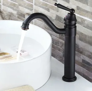 Bathroom Sink Faucets Black Oil Rubbed Bronze Swivel Spout Single Hole/Handle Wash Basin Mixer Taps Lnf213