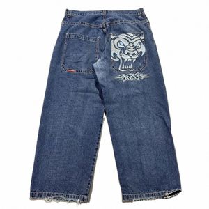 Jnco Low Rise Jeans Männer Y2K Harajuku Hip Hop Goth Grafik Stickerei Retro Blau Baggy Denim Hosen Casual Streetwear Hosen neue J3f1 #