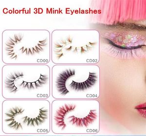 Färgglada 3D Mink Eyelashes Makeup Thick Eye Lashes Cross Natural Long False Eyelashes Stage Show Fake Eyelash With Packaging Box5431929