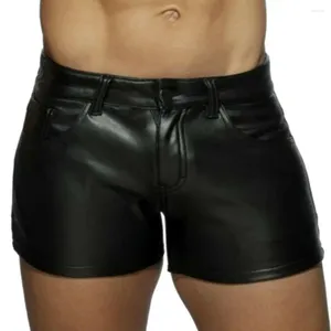 Shorts masculinos de couro falso botão zíper fechamento macio esportes ginásio casual wear calças festa clube mini