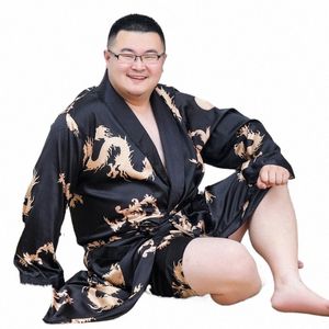 Homens Silky Satin Kimo Robe 2PC 7XL Lg Sleeve Shorts Set Soft Drag Dring Roupão de banho Sleeprobe Masculino Lounge Home Wear W7tO #