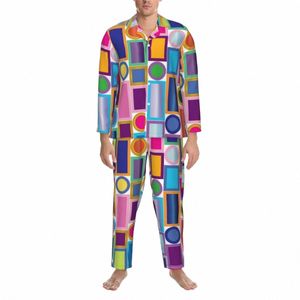 mitten av århundradet färg bling pyjama set vår geometri söt daglig sömnkläder man två bit avslappnad hemdräkt födelsedagspresent n9ro#