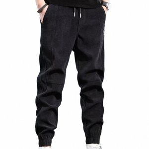 winter Pants Men Work Wear Baggy Brushed Joggers Streetwear Elastic Waist Male Korean Designer Corduroy Plush Thicken Trousers r4qf#