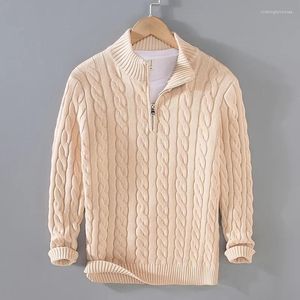 Men's Sweaters Autumn Winter Men Pullover Sweater Stand Collar Half Zip Cotton Thickened Knit Solid Color High Street Clothes