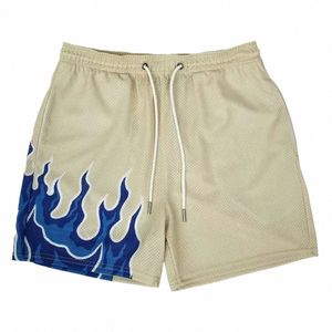 quick Drying Fabric GYM Training Shorts Blue Fire B2Gw#