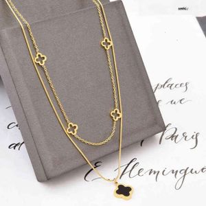 Double Layered Clover Pendant Necklace Gold Stainless Steel Necklaces Jewelry for Women Gift