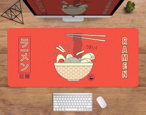 Pads Ramen Schreibtischunterlage, japanisches Mauspad, extra großes Gaming-Mauspad, rutschfeste Schreibtischunterlage, Kawai Retro Sushi Bowl Foodie, 900 x 400 Mauspad