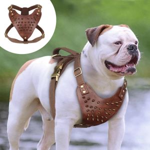 Sele cool spikad studded hund sele slitstark läder hund sele väst för medelstora hundar pitbull bulldog boxare tillbehör