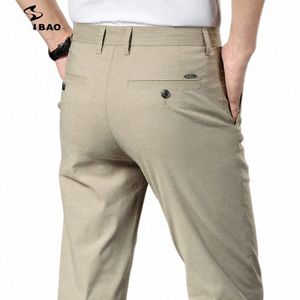 Shan Bao Summer Brand Men's Straight Loose Cott Linen Pants Busin Casual High midje Lightweight Elastic Office Byxor G5PJ#