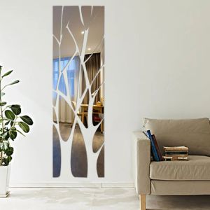 Aynalar Yeni 3D Ağaç Ayna Duvar Etiketi Düzensiz Akrilik Ayna Çıkartması Çıkartma Çıkarılabilir Sanat Dekoratif Çıkartma Aynaları 100x28cm