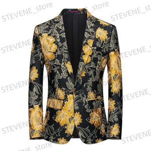 Męskie garnitury Blazers Mens High-end Mandor Manderka Blazer Slim Business Casual Print Baroque Mens Chall Kurtka Social Banquet Sukienka Sukiety Sumping T240326