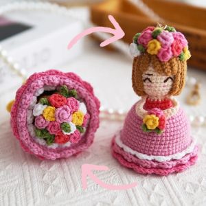 Knitting Crochet Kit Needlework Doll DIY Handmade Knitted Bride Doll Evert Knitted Rose Bouquet Valentine's Day Gift Plush Girl Pendants