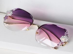 Solglasögon Oregelbunden mode Rimless Luxury Women Brand Designer Bling Rhinestone Sun Glasses Vintage Shades Gafas de Sol4887473