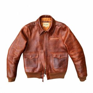 yr!free ship.No.1 classic style Us Air force leather jacket.A-2 leather coat.Super heavy 1.8mm thick cowhide.Luxury Cidu Y9WU#