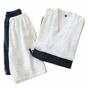 新しいKimo Mens Bathrobes短袖ショーツスーツメンズパジャマ2ピース夏コットユカタプラスサイズのバスローブスリープウェア＃