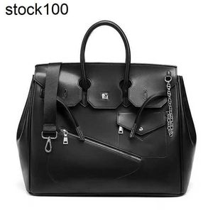 Borsa Hac grande realizzata a mano da 50 cm, borsa alla moda da 50 cm, modello nero per piccolo mercato con logo Bk in vera pelle