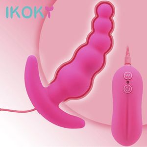 IKOKY Analplug-Vibrator, vibrierende Perlen, männliches Prostata-Massagegerät, Silikon, 10 Geschwindigkeiten, Fernbedienung, weibliche Masturbation, 240312