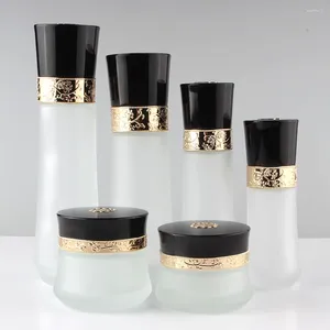 Förvaringsflaskor tomma lyxiga blomma lock frostat 1 oz. Glass Jar for Face Cream Skincare Packaging 30g serumflaska