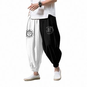 Oversize 6XL Branco Preto Sun Mo Splicing Impresso Casual Praia Harem Pants Homens Hip Hop Nove Pontos Calças Jogger Sweatpants E5xE #