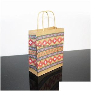 Gift Wrap Christmas Bags With Handle Printed Kraft Paper Bag Kids Party Favors Box Decoration Home Xmas Cake Candy Drop Delivery Gar Dhdfa