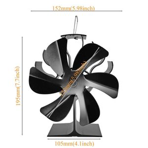1 st, 6-blad värmefan, icke elektrisk för trä, termoelektrisk fläkt tacksägelse halloween julklapp hösten vinter väsentlig eldstad trä spis tillbehör
