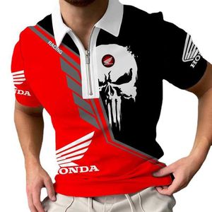 Ny Honda Skull Series 3D Digital Printed Herr Sports Leisure Breatble dragkedja Polo Shirt