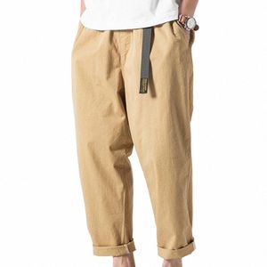 Homens Calças Casuais Fi Cor Sólida Multi Bolsos Cinto Lettter Imprimir Masculino Carga Harem Pants Streetwear Sports Sweatpants M14g #
