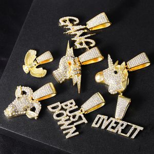 Bling Animal Pendants Necklace and 1cm Cuban Chain Men Fashion Hip Hop Long Necklace High Street Funky Jewelry Wholesale 240315