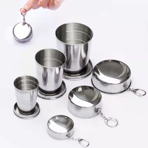 Stainless Steel Telescopic Cup Outdoor Folding Mug Small Wine Cup Travel Compression Glass Key Ring Water Tumbler