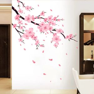 Stickers Beautiful Pink Peach Blossom Flower Tree Branch Wall Stickers Living Room Background Decoration Wallpaper Home Decor Art Decals