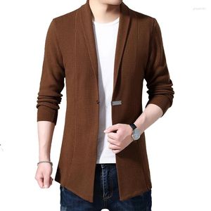 Men's Sweaters Spring Knit Sweater Jackets Mid-length Wool Coat Solid Color Casual Outer Wear